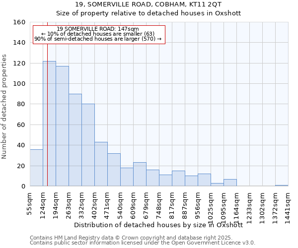 19, SOMERVILLE ROAD, COBHAM, KT11 2QT: Size of property relative to detached houses houses in Oxshott
