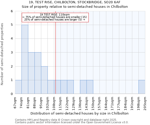 19, TEST RISE, CHILBOLTON, STOCKBRIDGE, SO20 6AF: Size of property relative to detached houses in Chilbolton