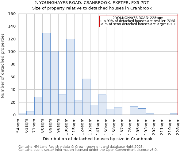 2, YOUNGHAYES ROAD, CRANBROOK, EXETER, EX5 7DT: Size of property relative to detached houses houses in Cranbrook