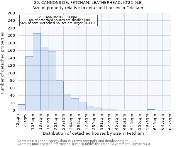 20, CANNONSIDE, FETCHAM, LEATHERHEAD, KT22 9LE: Size of property relative to detached houses houses in Fetcham