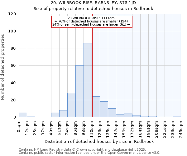 20, WILBROOK RISE, BARNSLEY, S75 1JD: Size of property relative to detached houses houses in Redbrook