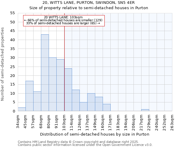 20, WITTS LANE, PURTON, SWINDON, SN5 4ER: Size of property relative to detached houses in Purton