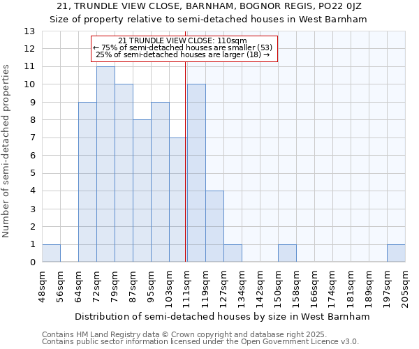 21, TRUNDLE VIEW CLOSE, BARNHAM, BOGNOR REGIS, PO22 0JZ: Size of property relative to detached houses in West Barnham