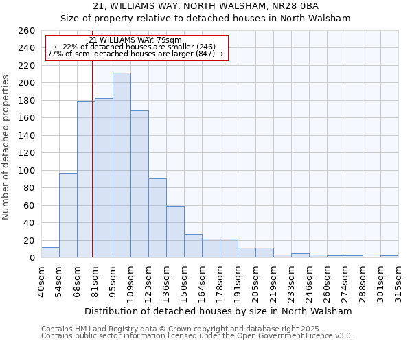 21, WILLIAMS WAY, NORTH WALSHAM, NR28 0BA: Size of property relative to detached houses houses in North Walsham