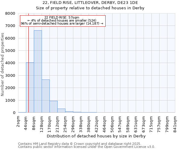 22, FIELD RISE, LITTLEOVER, DERBY, DE23 1DE: Size of property relative to detached houses houses in Derby
