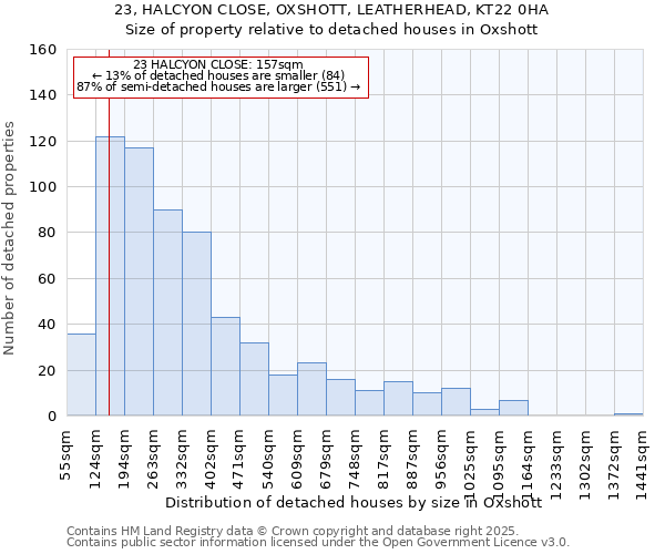 23, HALCYON CLOSE, OXSHOTT, LEATHERHEAD, KT22 0HA: Size of property relative to detached houses houses in Oxshott