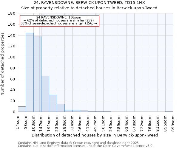 24, RAVENSDOWNE, BERWICK-UPON-TWEED, TD15 1HX: Size of property relative to detached houses houses in Berwick-upon-Tweed