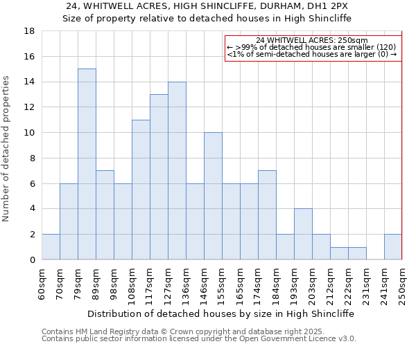 24, WHITWELL ACRES, HIGH SHINCLIFFE, DURHAM, DH1 2PX: Size of property relative to detached houses in High Shincliffe