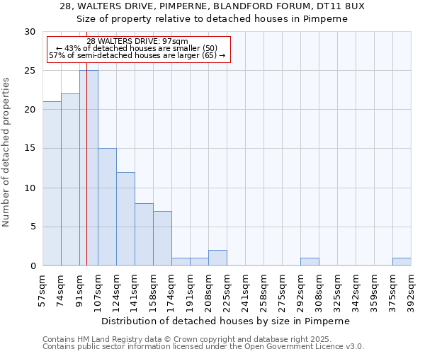 28, WALTERS DRIVE, PIMPERNE, BLANDFORD FORUM, DT11 8UX: Size of property relative to detached houses houses in Pimperne