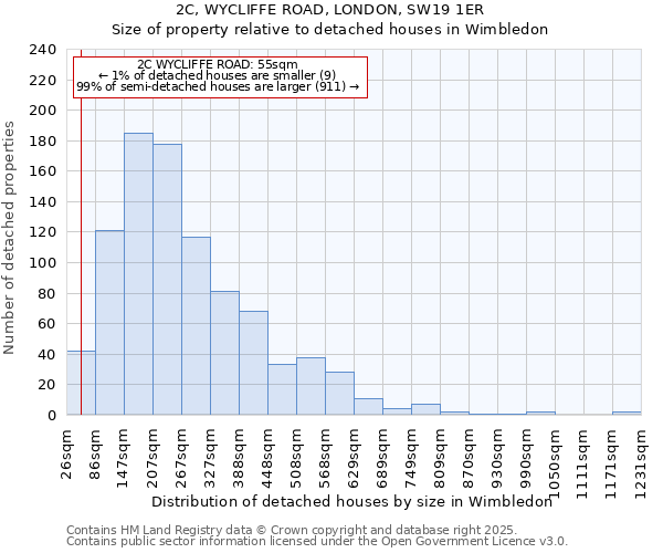 2C, WYCLIFFE ROAD, LONDON, SW19 1ER: Size of property relative to detached houses houses in Wimbledon