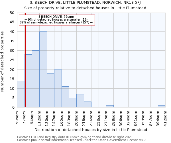3, BEECH DRIVE, LITTLE PLUMSTEAD, NORWICH, NR13 5FJ: Size of property relative to detached houses houses in Little Plumstead