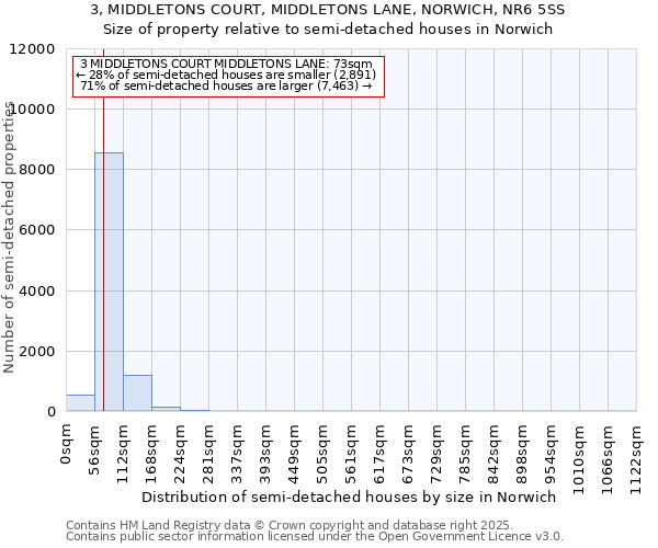 3, MIDDLETONS COURT, MIDDLETONS LANE, NORWICH, NR6 5SS: Size of property relative to detached houses in Norwich