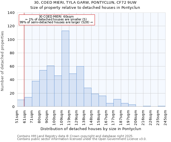 30, COED MIERI, TYLA GARW, PONTYCLUN, CF72 9UW: Size of property relative to detached houses houses in Pontyclun