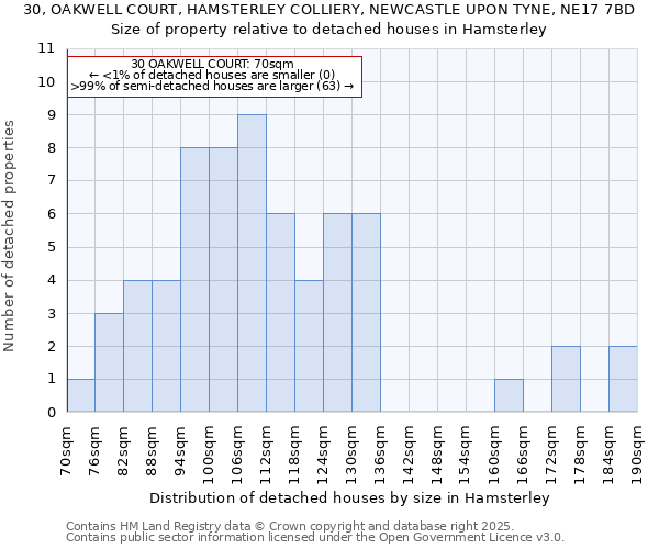 30, OAKWELL COURT, HAMSTERLEY COLLIERY, NEWCASTLE UPON TYNE, NE17 7BD: Size of property relative to detached houses in Hamsterley