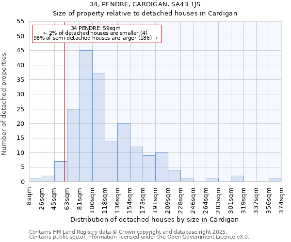 34, PENDRE, CARDIGAN, SA43 1JS: Size of property relative to detached houses houses in Cardigan