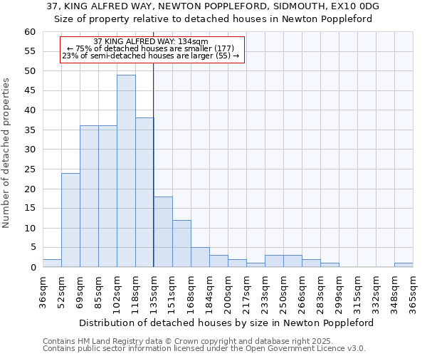 37, KING ALFRED WAY, NEWTON POPPLEFORD, SIDMOUTH, EX10 0DG: Size of property relative to detached houses houses in Newton Poppleford