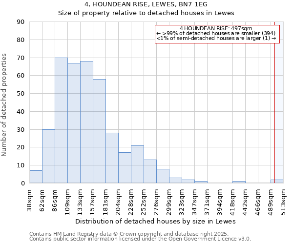 4, HOUNDEAN RISE, LEWES, BN7 1EG: Size of property relative to detached houses in Lewes