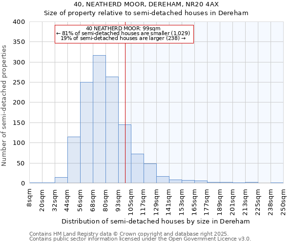 40, NEATHERD MOOR, DEREHAM, NR20 4AX: Size of property relative to semi-detached houses houses in Dereham