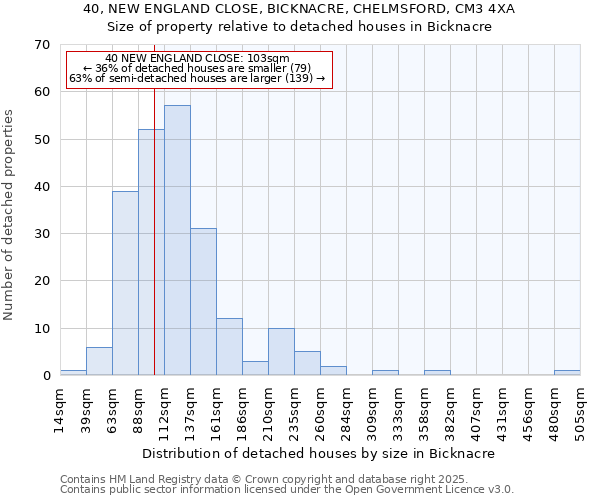 40, NEW ENGLAND CLOSE, BICKNACRE, CHELMSFORD, CM3 4XA: Size of property relative to detached houses houses in Bicknacre