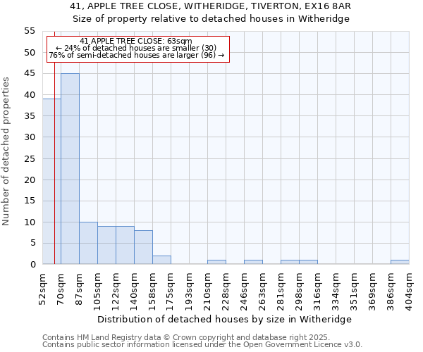 41, APPLE TREE CLOSE, WITHERIDGE, TIVERTON, EX16 8AR: Size of property relative to detached houses houses in Witheridge