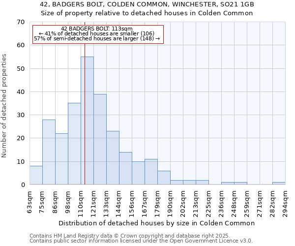 42, BADGERS BOLT, COLDEN COMMON, WINCHESTER, SO21 1GB: Size of property relative to detached houses houses in Colden Common