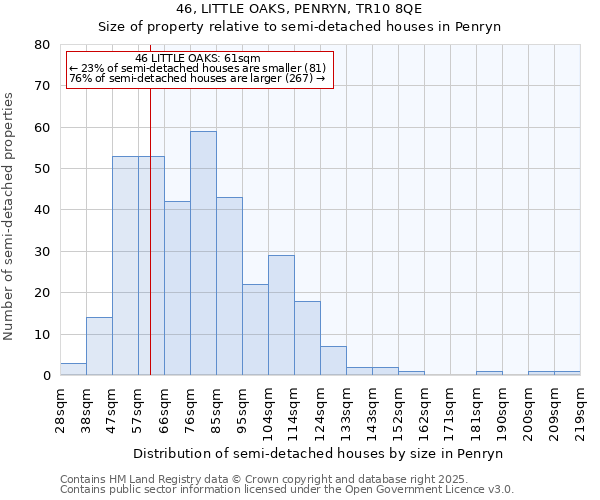 46, LITTLE OAKS, PENRYN, TR10 8QE: Size of property relative to detached houses in Penryn