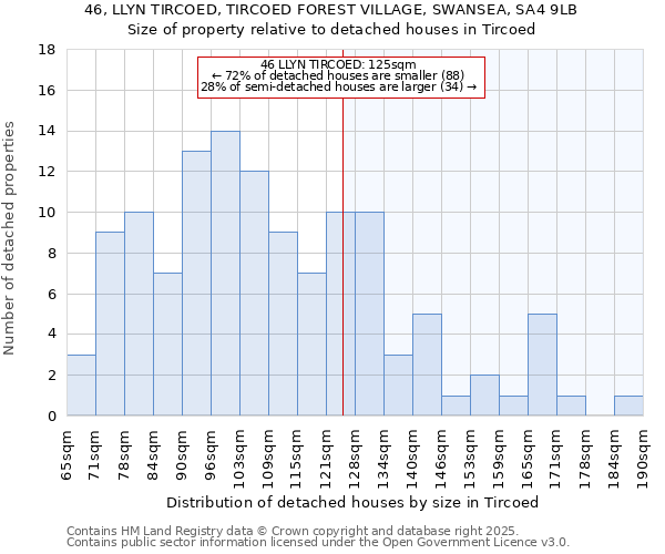46, LLYN TIRCOED, TIRCOED FOREST VILLAGE, SWANSEA, SA4 9LB: Size of property relative to detached houses houses in Tircoed