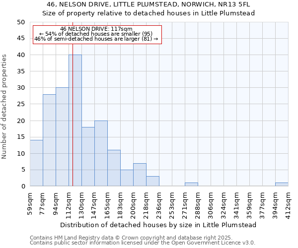 46, NELSON DRIVE, LITTLE PLUMSTEAD, NORWICH, NR13 5FL: Size of property relative to detached houses houses in Little Plumstead