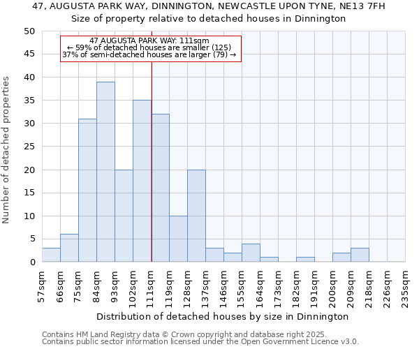 47, AUGUSTA PARK WAY, DINNINGTON, NEWCASTLE UPON TYNE, NE13 7FH: Size of property relative to detached houses houses in Dinnington