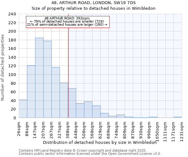 48, ARTHUR ROAD, LONDON, SW19 7DS: Size of property relative to detached houses houses in Wimbledon