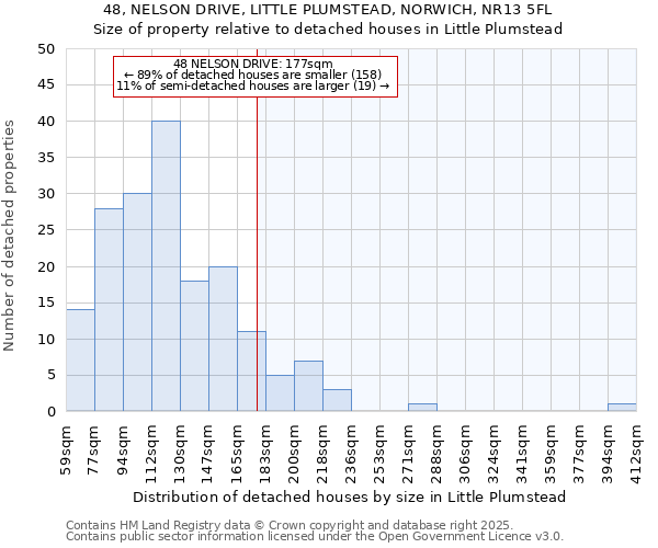 48, NELSON DRIVE, LITTLE PLUMSTEAD, NORWICH, NR13 5FL: Size of property relative to detached houses houses in Little Plumstead