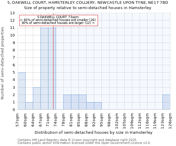 5, OAKWELL COURT, HAMSTERLEY COLLIERY, NEWCASTLE UPON TYNE, NE17 7BD: Size of property relative to detached houses in Hamsterley