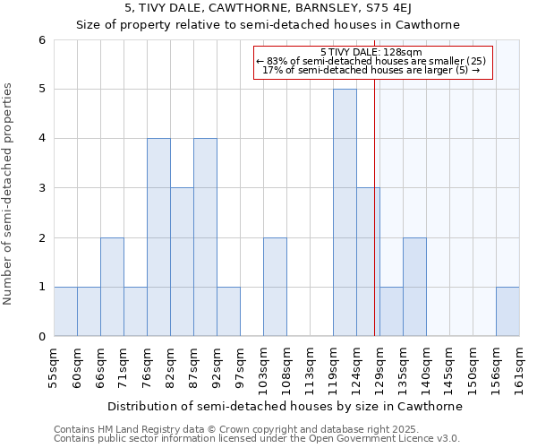 5, TIVY DALE, CAWTHORNE, BARNSLEY, S75 4EJ: Size of property relative to detached houses in Cawthorne