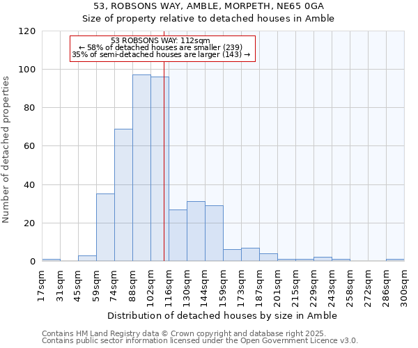 53, ROBSONS WAY, AMBLE, MORPETH, NE65 0GA: Size of property relative to detached houses houses in Amble