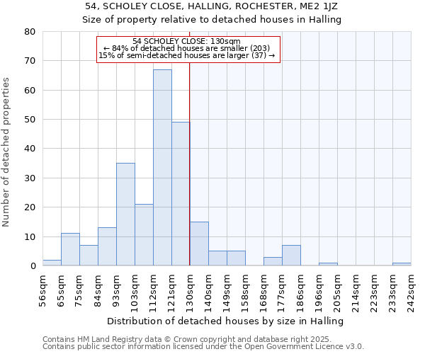 54, SCHOLEY CLOSE, HALLING, ROCHESTER, ME2 1JZ: Size of property relative to detached houses houses in Halling