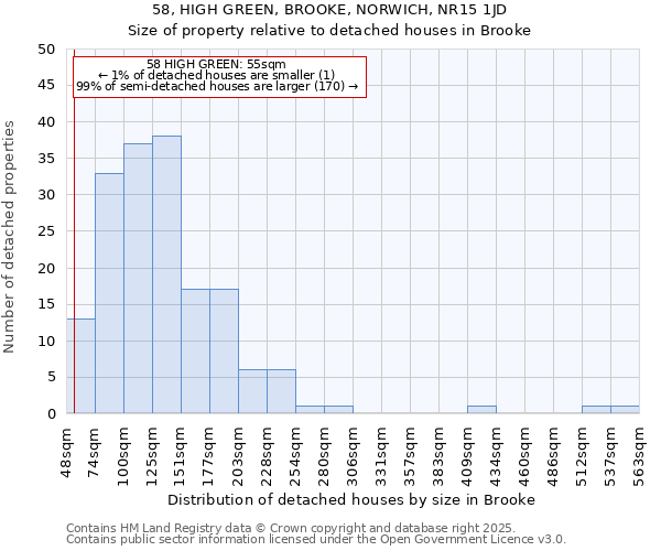 58, HIGH GREEN, BROOKE, NORWICH, NR15 1JD: Size of property relative to detached houses in Brooke