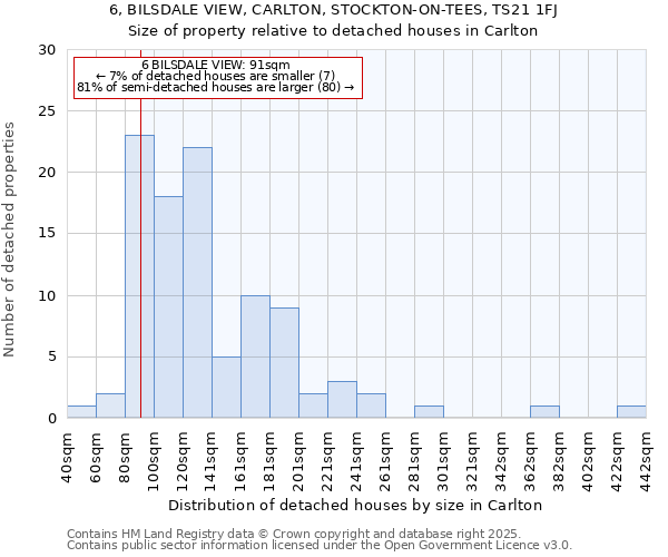 6, BILSDALE VIEW, CARLTON, STOCKTON-ON-TEES, TS21 1FJ: Size of property relative to detached houses houses in Carlton