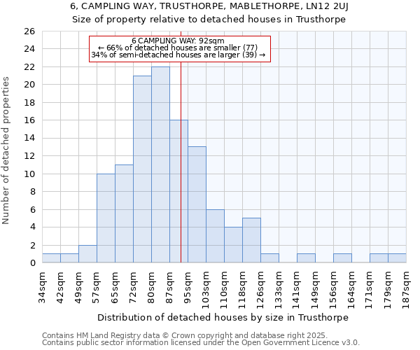 6, CAMPLING WAY, TRUSTHORPE, MABLETHORPE, LN12 2UJ: Size of property relative to detached houses houses in Trusthorpe