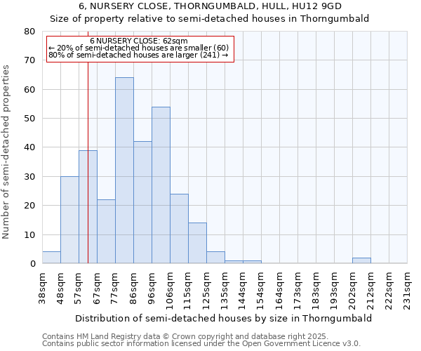 6, NURSERY CLOSE, THORNGUMBALD, HULL, HU12 9GD: Size of property relative to semi-detached houses houses in Thorngumbald