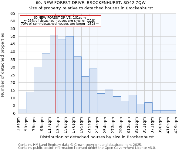 60, NEW FOREST DRIVE, BROCKENHURST, SO42 7QW: Size of property relative to detached houses houses in Brockenhurst