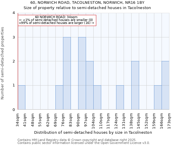 60, NORWICH ROAD, TACOLNESTON, NORWICH, NR16 1BY: Size of property relative to semi-detached houses houses in Tacolneston