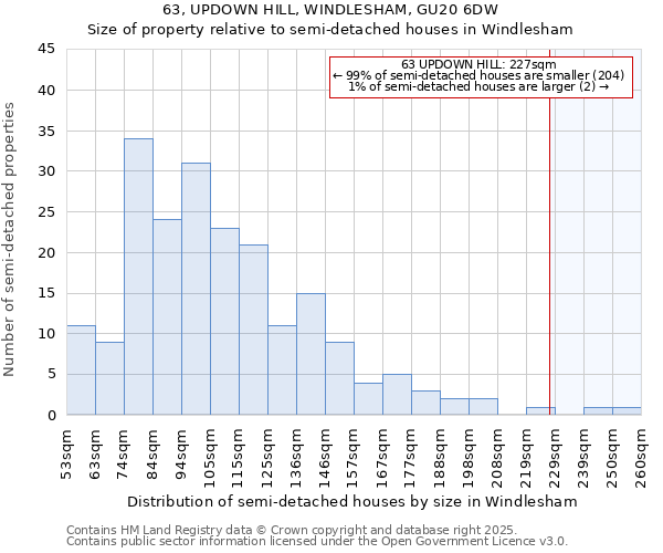 63, UPDOWN HILL, WINDLESHAM, GU20 6DW: Size of property relative to detached houses in Windlesham