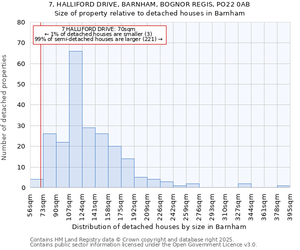 7, HALLIFORD DRIVE, BARNHAM, BOGNOR REGIS, PO22 0AB: Size of property relative to detached houses in Barnham