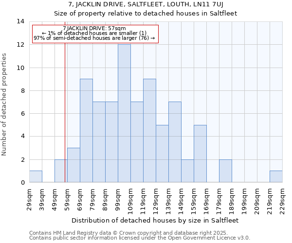 7, JACKLIN DRIVE, SALTFLEET, LOUTH, LN11 7UJ: Size of property relative to detached houses houses in Saltfleet