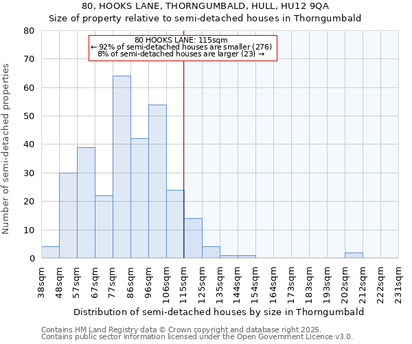 80, HOOKS LANE, THORNGUMBALD, HULL, HU12 9QA: Size of property relative to semi-detached houses houses in Thorngumbald