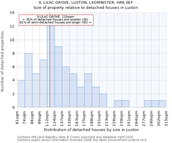 9, LILAC GROVE, LUSTON, LEOMINSTER, HR6 0EF: Size of property relative to detached houses houses in Luston