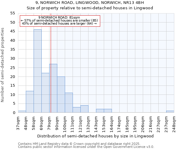 9, NORWICH ROAD, LINGWOOD, NORWICH, NR13 4BH: Size of property relative to semi-detached houses houses in Lingwood