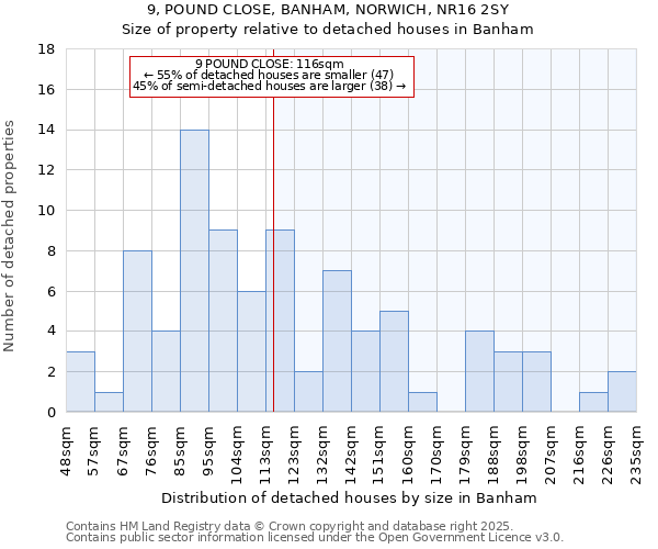 9, POUND CLOSE, BANHAM, NORWICH, NR16 2SY: Size of property relative to detached houses houses in Banham