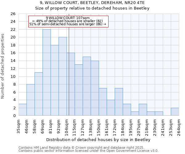 9, WILLOW COURT, BEETLEY, DEREHAM, NR20 4TE: Size of property relative to detached houses houses in Beetley