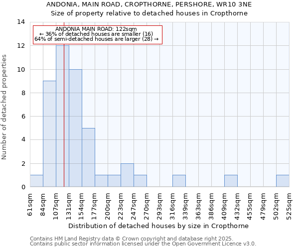 ANDONIA, MAIN ROAD, CROPTHORNE, PERSHORE, WR10 3NE: Size of property relative to detached houses houses in Cropthorne
